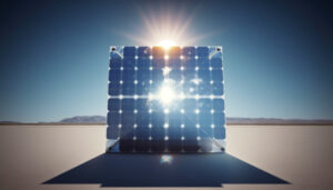 sunlight going through solar panels in a desert setting