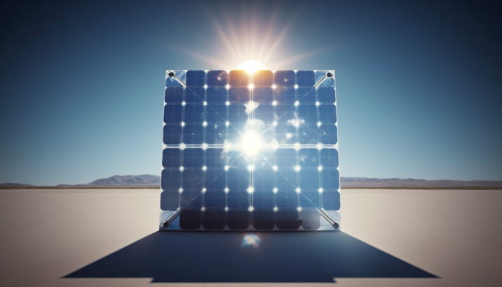 sunlight going through solar panels in a desert setting