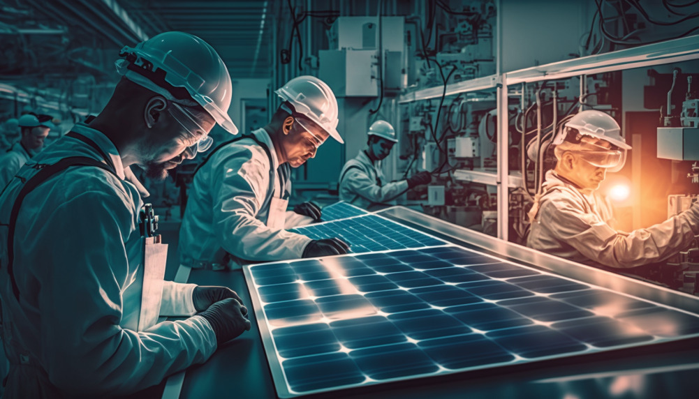 People working on a solar panel