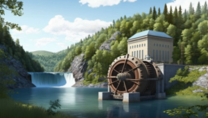 hydro plant on a river in a forest