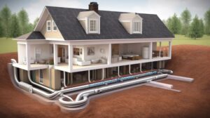 exposed tubing of a house being powered by geothermal energy