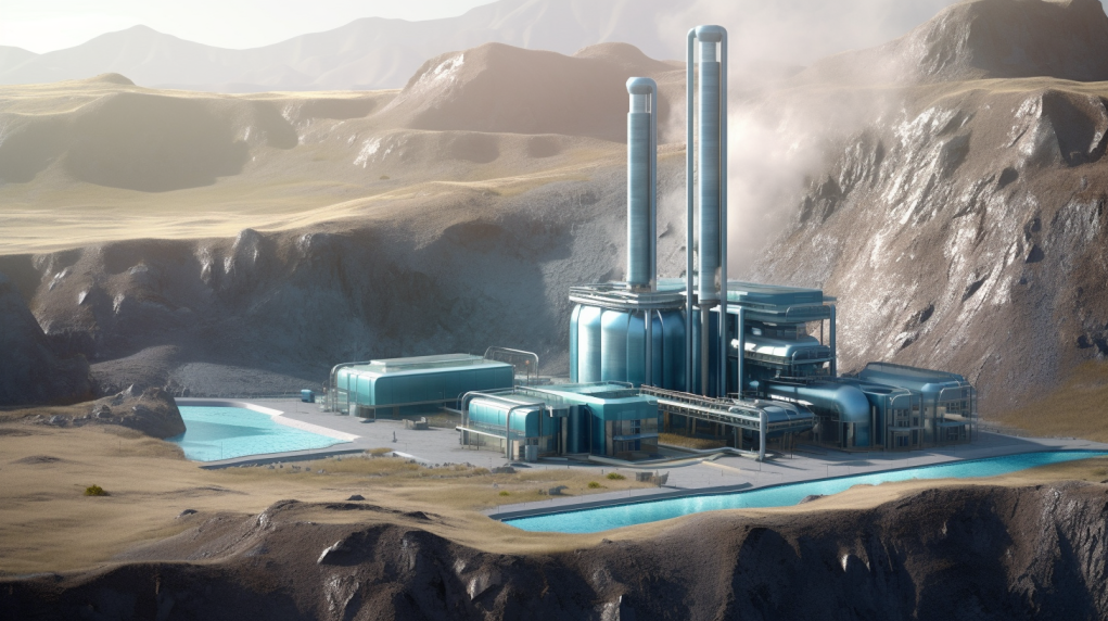 geothermal power plant in a mountainous area creating renewable energy 