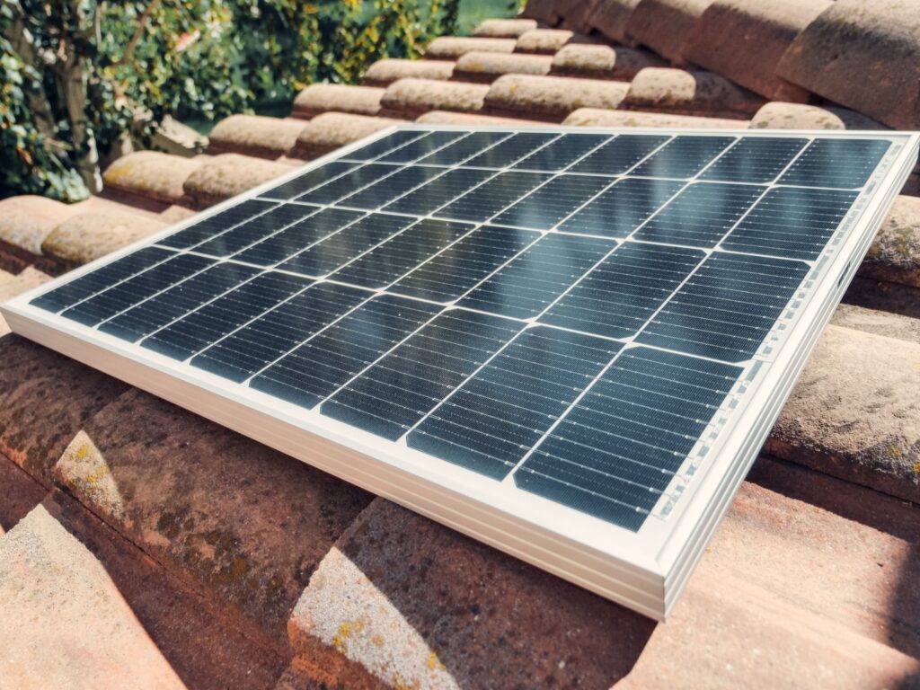 monocrystalline solar panel placed on a roof