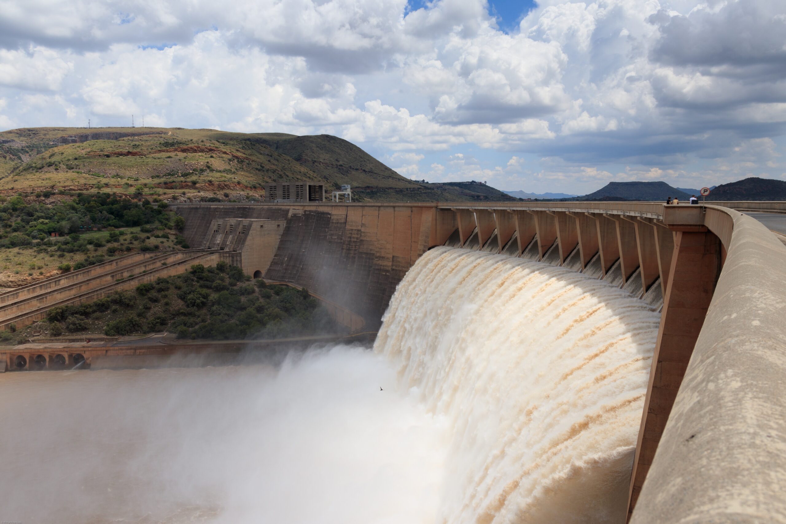 hydro dam creating hydro power and waterfall